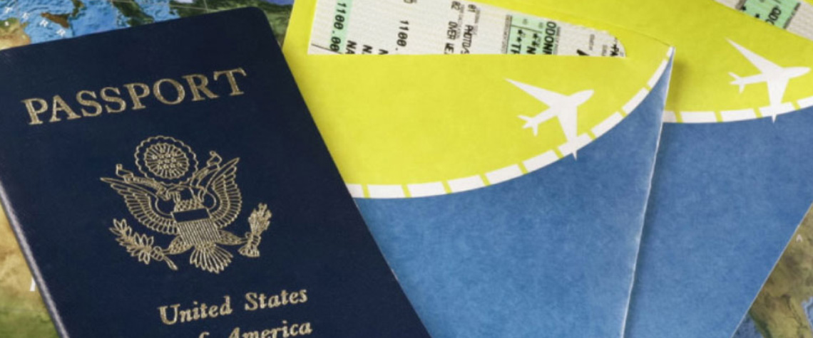 Images of passport and travel papers.