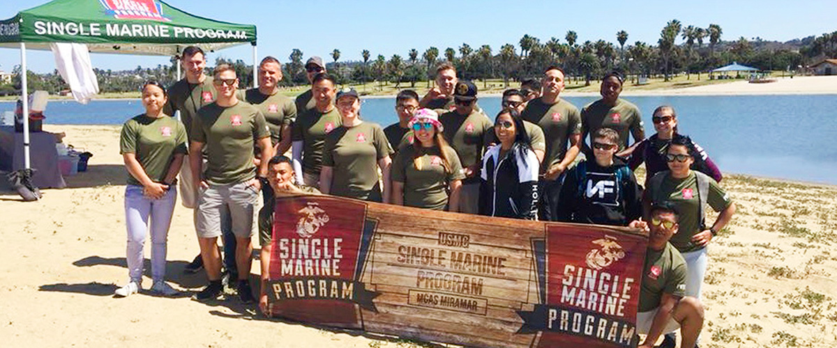 Group photo Marines with the Single Marine Program at MCAS Miramar.